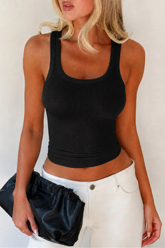 %100 PAMUK FİTİLLİ ESNEK CROP TOP BLUZ - Siyah