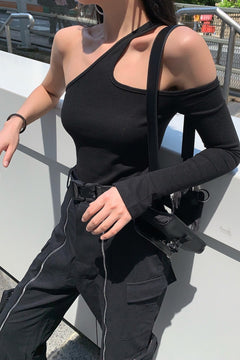 1508 Tek Kol Crop Bluz - Siyah
