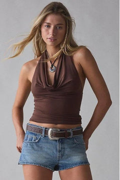 Degaje Yaka Crop Top Kahve - Lila