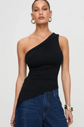 5058 ASİMETRİK ESNEK CROP TOP BLUZ - Siyah