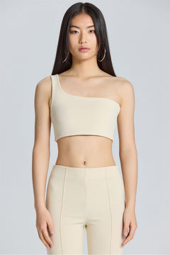 1567 Tek Kol Crop Bluz - Bej