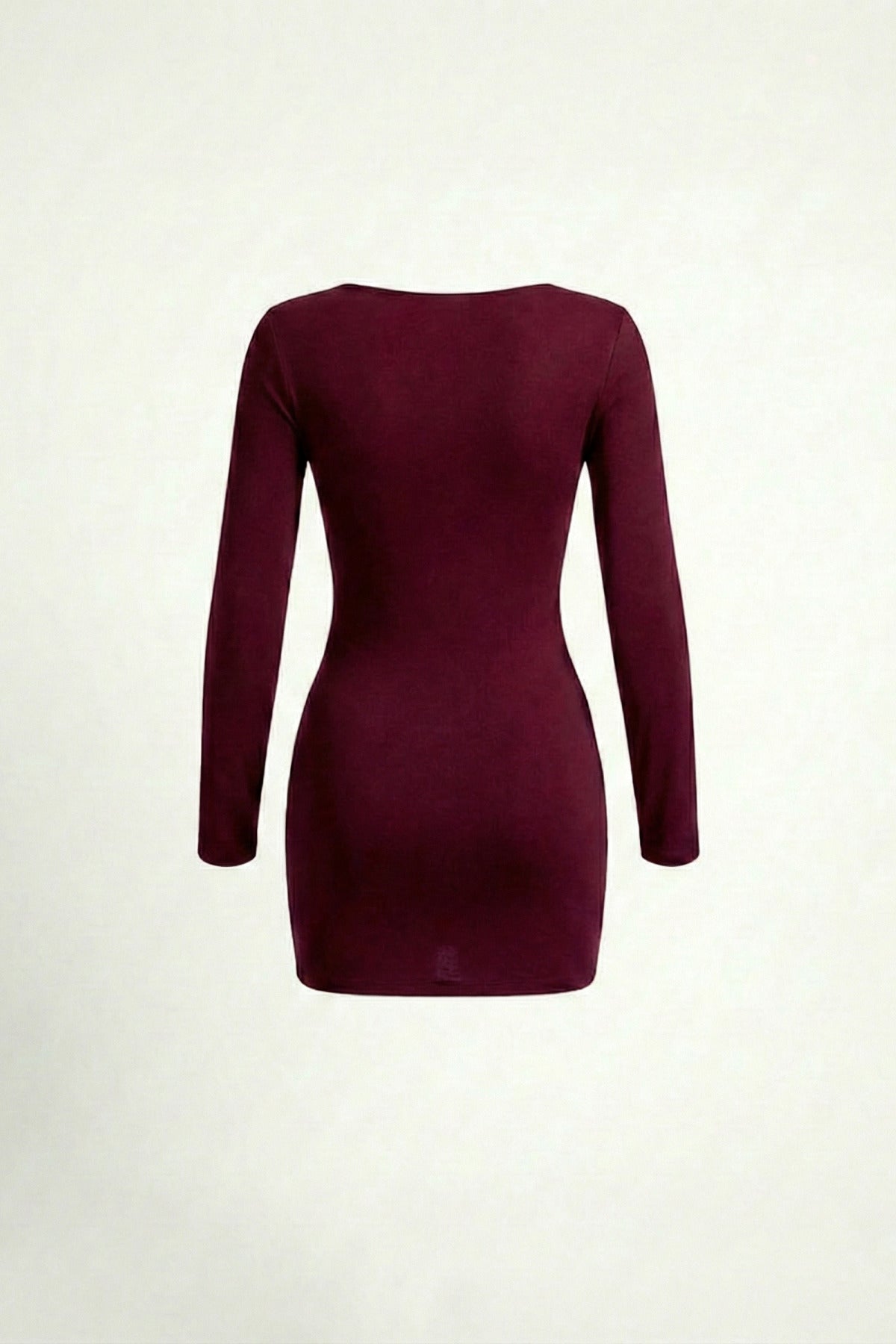 Bisiklet Yaka Toka Detaylı Mini Tasarım Elbise - Bordo - Görsel 3