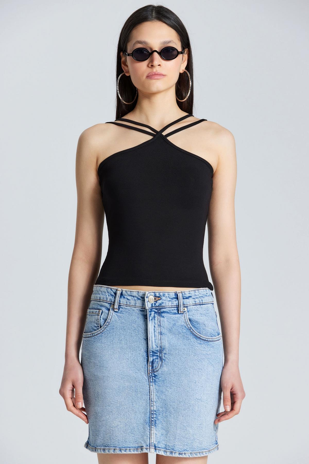 2562 Çift Askılı Bluz - Siyah - Görsel 2