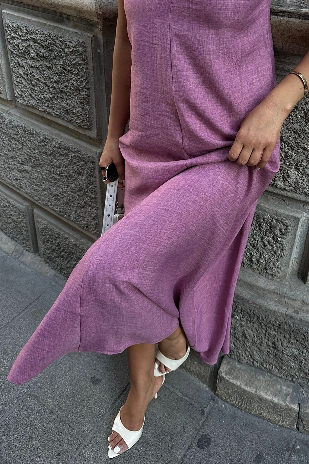 Look Kumaş Ayarlanabilir Askılı Uzun Elbise - Pembe - Görsel 2