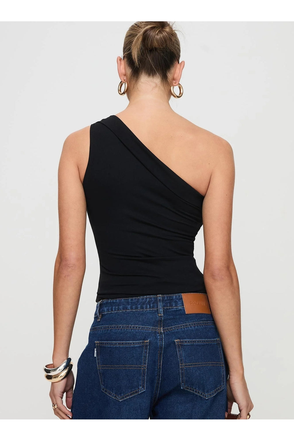 5058 ASİMETRİK ESNEK CROP TOP BLUZ - Siyah - Görsel 4