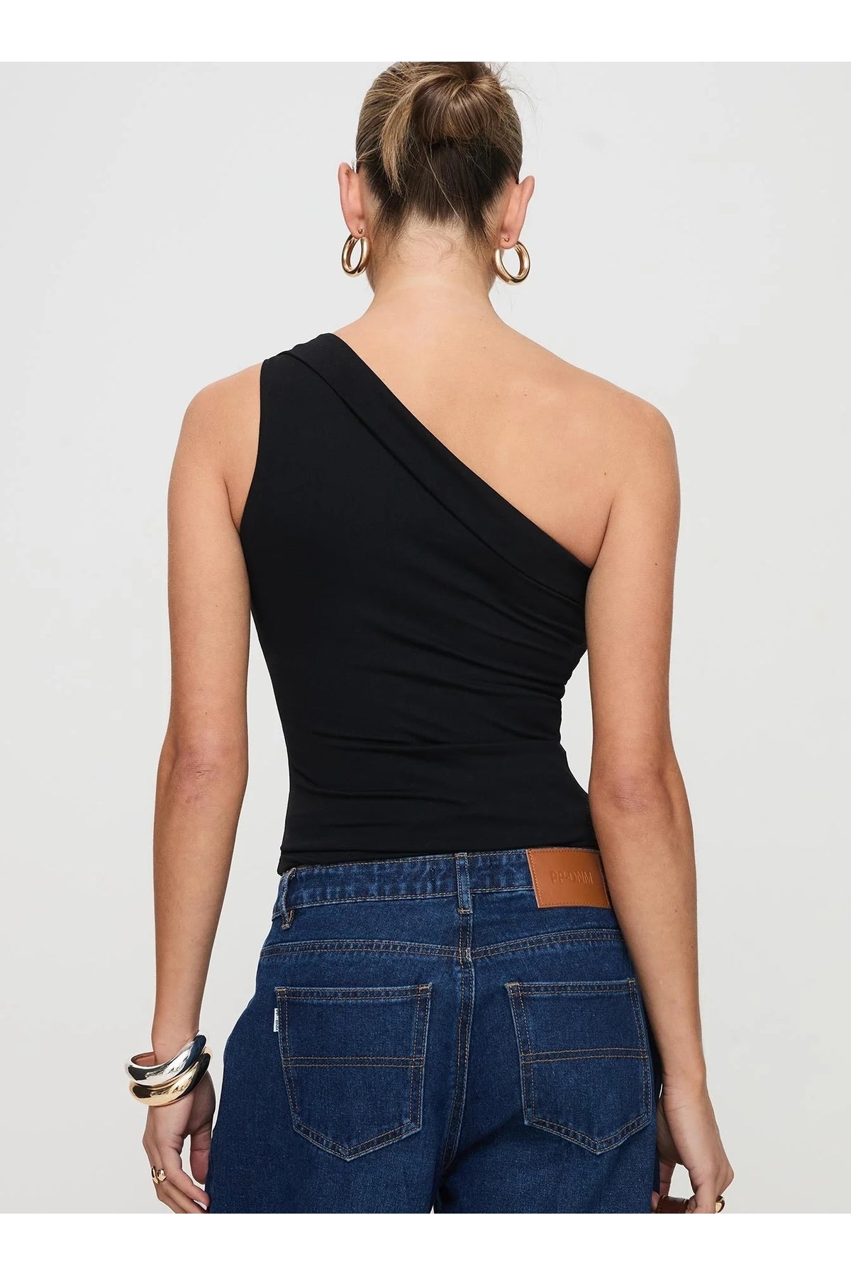 5058 ASİMETRİK ESNEK CROP TOP BLUZ - Siyah - Görsel 4