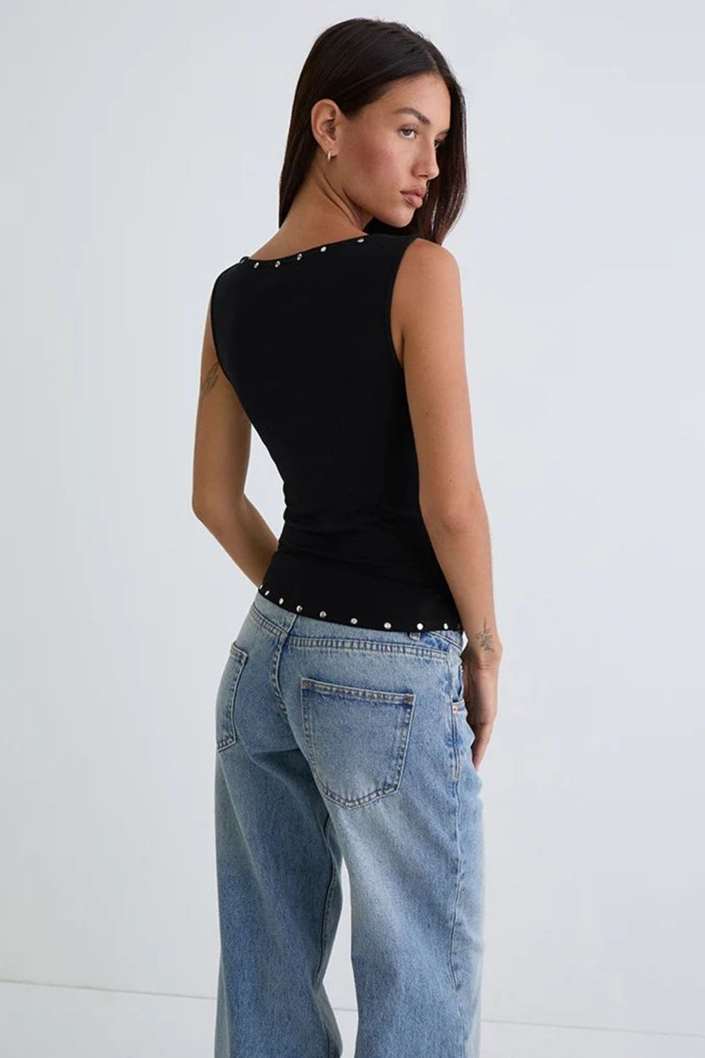 9101 ZIMBALI DEGAJE YAKA CROP TOP - Siyah - Görsel 4