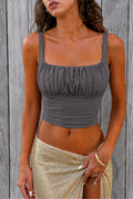 ÖNÜ BÜZGÜLÜ ASKILI CROP TOP BLUZ - Füme - Görsel 1