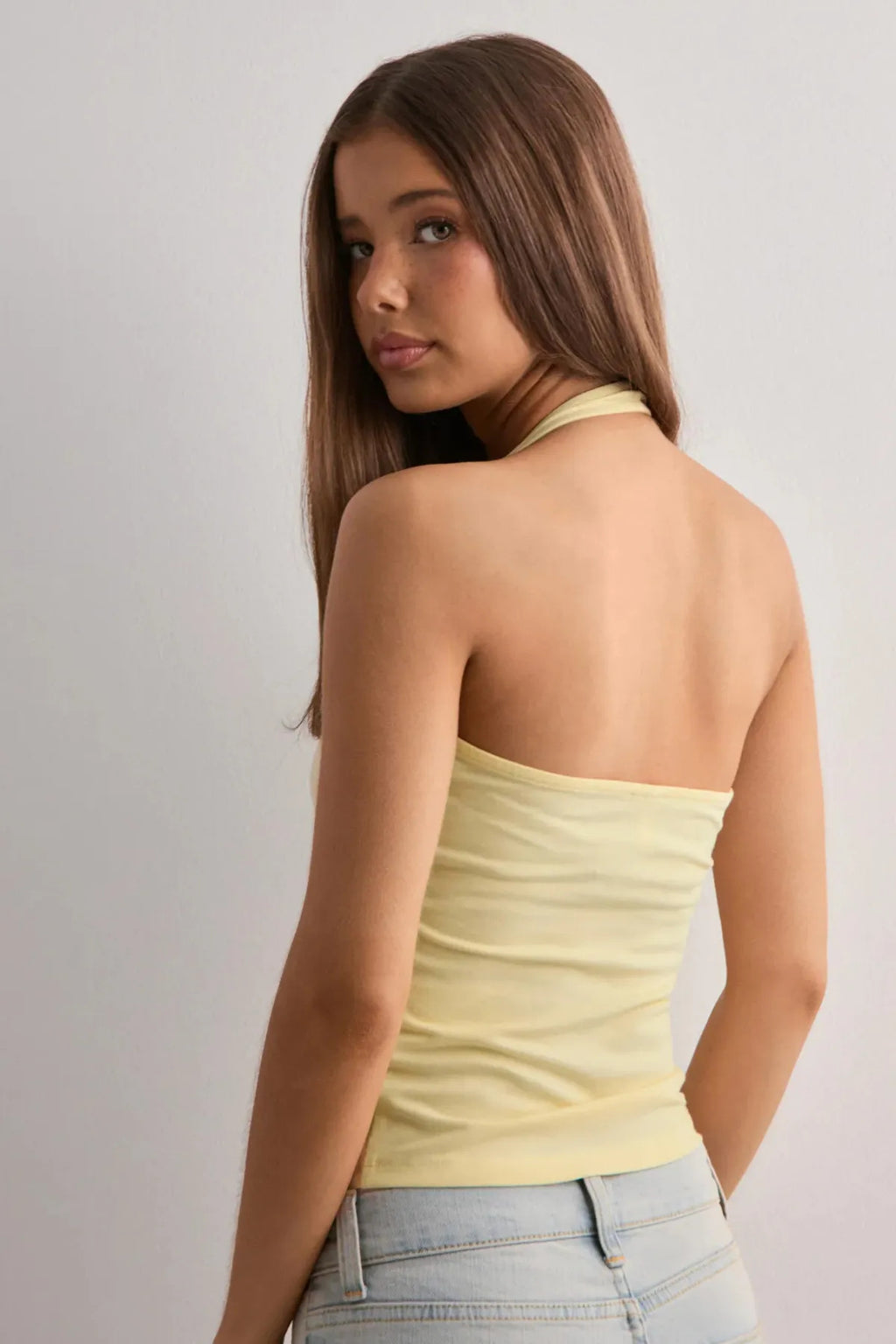 Halter Yaka Crop Top Body - Tereyağ - Görsel 2