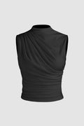 6071 Kolsuz Büzgülü Crop Bluz - Siyah