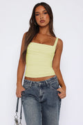 WFT3036B Önü Büzgülü Askılı Crop Bluz - Sarı - Görsel 1