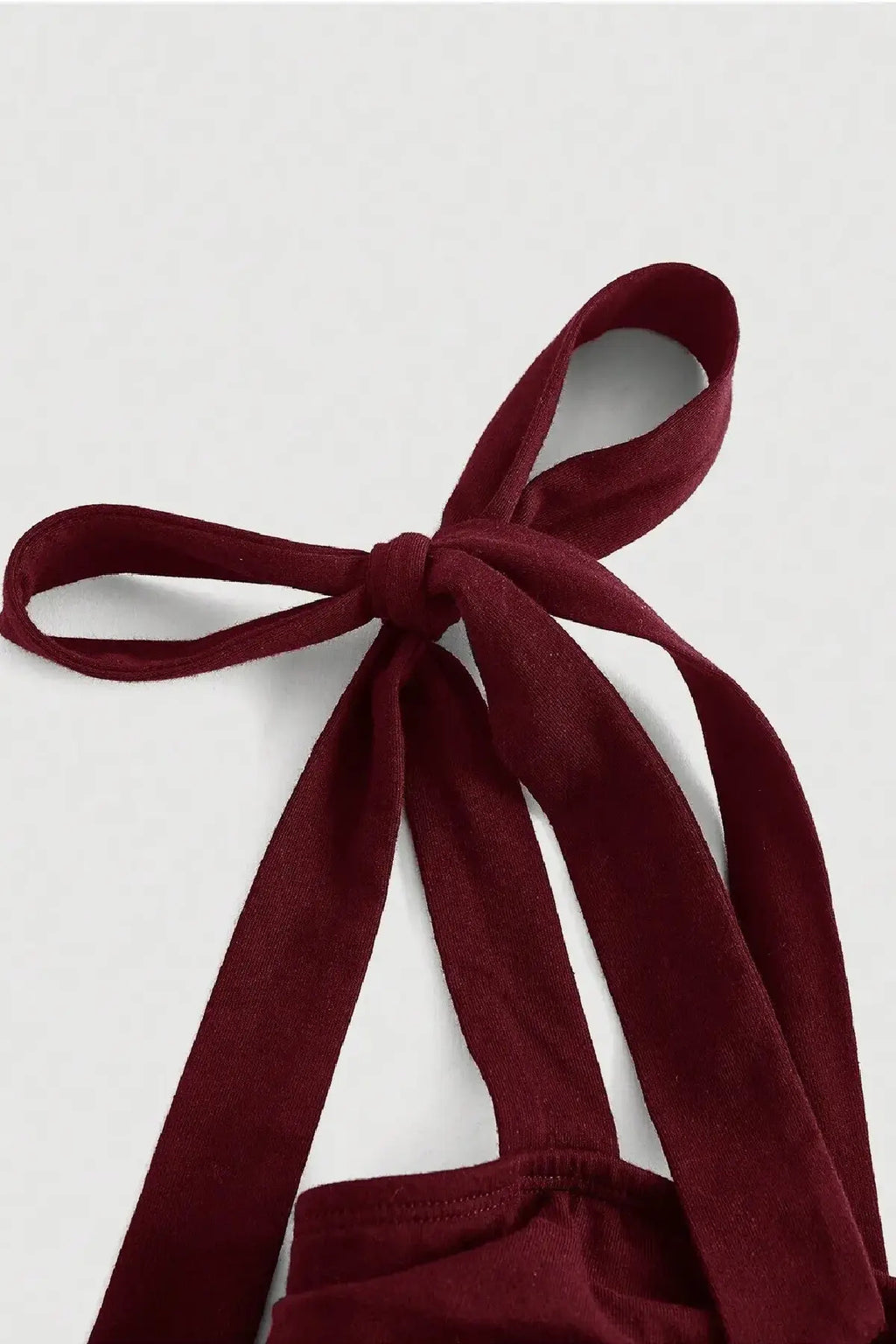 Fiyonklu Geniş Askılı Crop Bluz - BORDO - Görsel 3