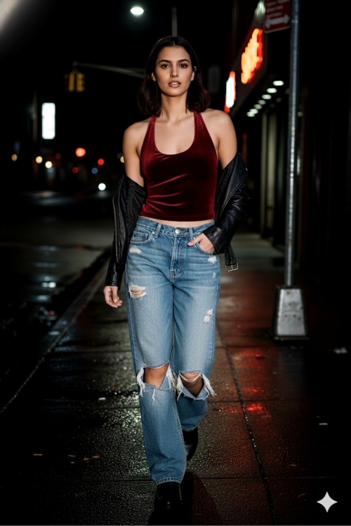 KADİFE Halter Yaka Crop Top BLUZ Body - Bordo - Görsel 3