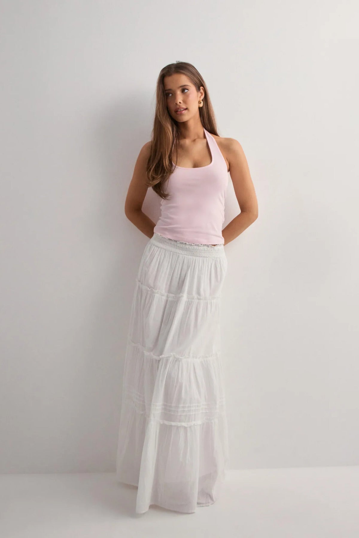 Halter Yaka Crop Top Body - Pembe Ve Tereyağ İkili - Görsel 7
