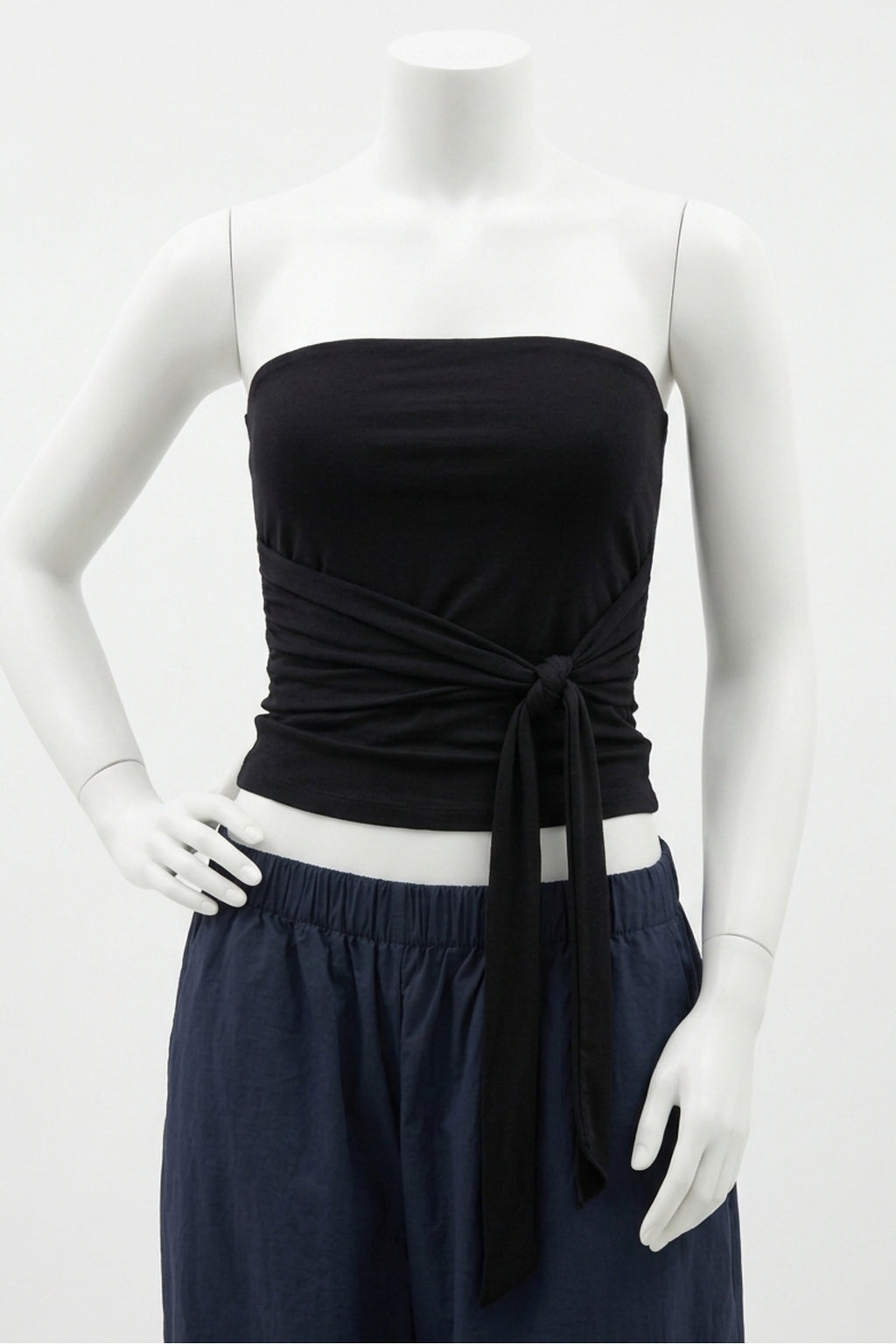 BAĞCIK FİYONKLU BANDEOU CROP TOP - Siyah - Görsel 5