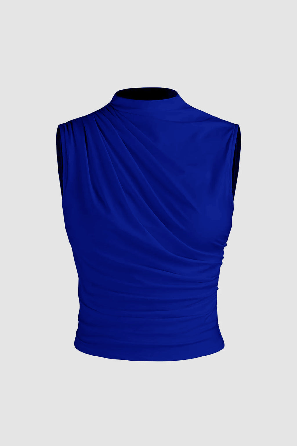 6071 Kolsuz Büzgülü Saks Mavisi Crop Bluz - Saks - Görsel 1