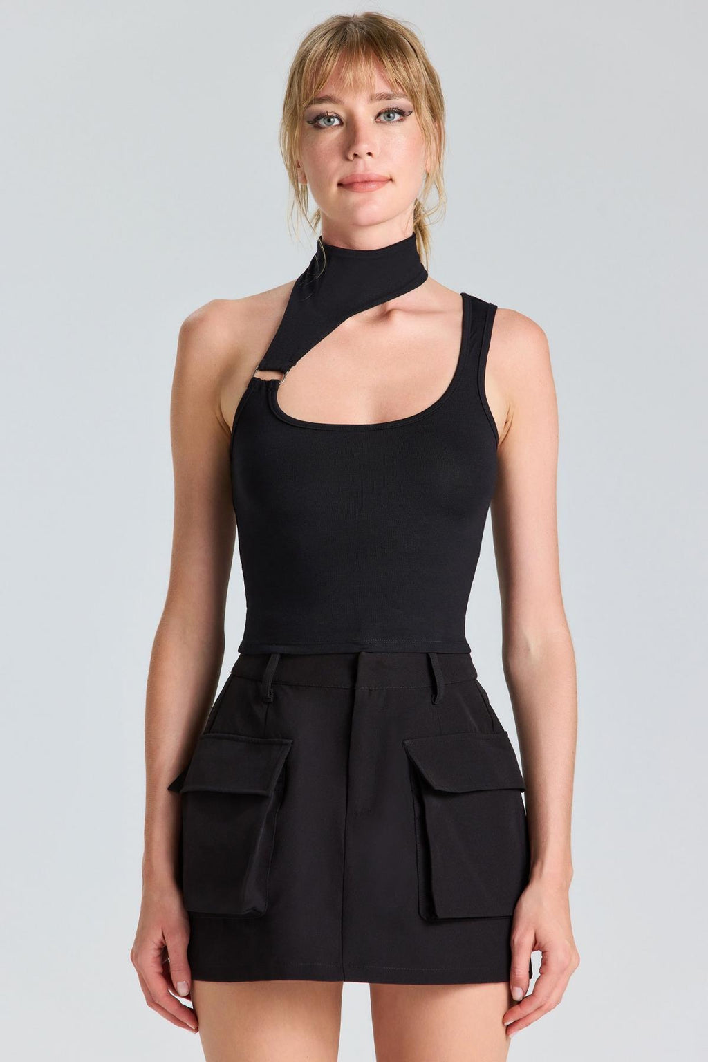 1741 Düğme Detaylı Crop Bluz - Siyah - Görsel 1