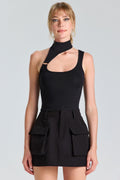 1741 Düğme Detaylı Crop Bluz - Siyah - Görsel 1