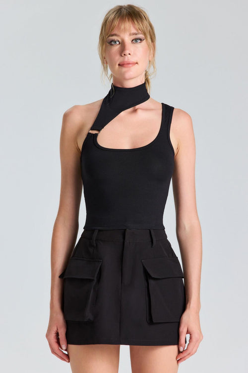 1741 Düğme Detaylı Crop Bluz - Siyah - Görsel 1
