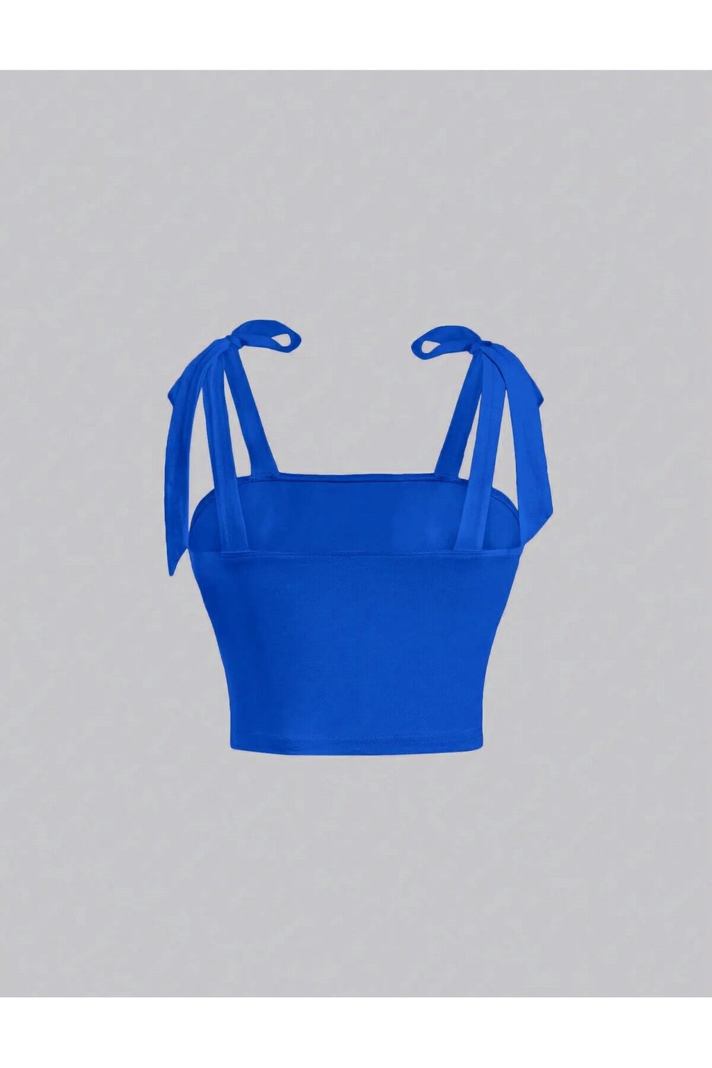 Saks Mavi Fiyonklu Yazlık Crop Top,Saks Mavi Fiyonklu Omuzdan Bağlamalı Yazlık Geniş Askılı Üst Bluz - Saks Mavi - Görsel 2