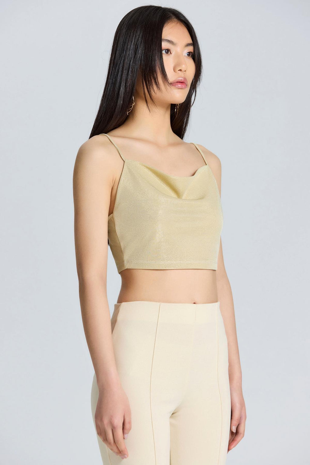 2591 Askılı Dore Parıltılı Crop - Gold - Görsel 2