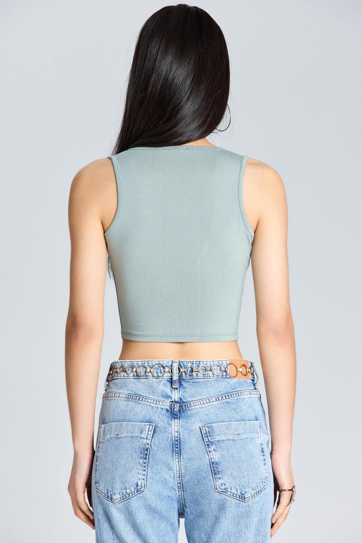 1822 Bant Detaylı Bluz - Mint Yeşili - Görsel 2