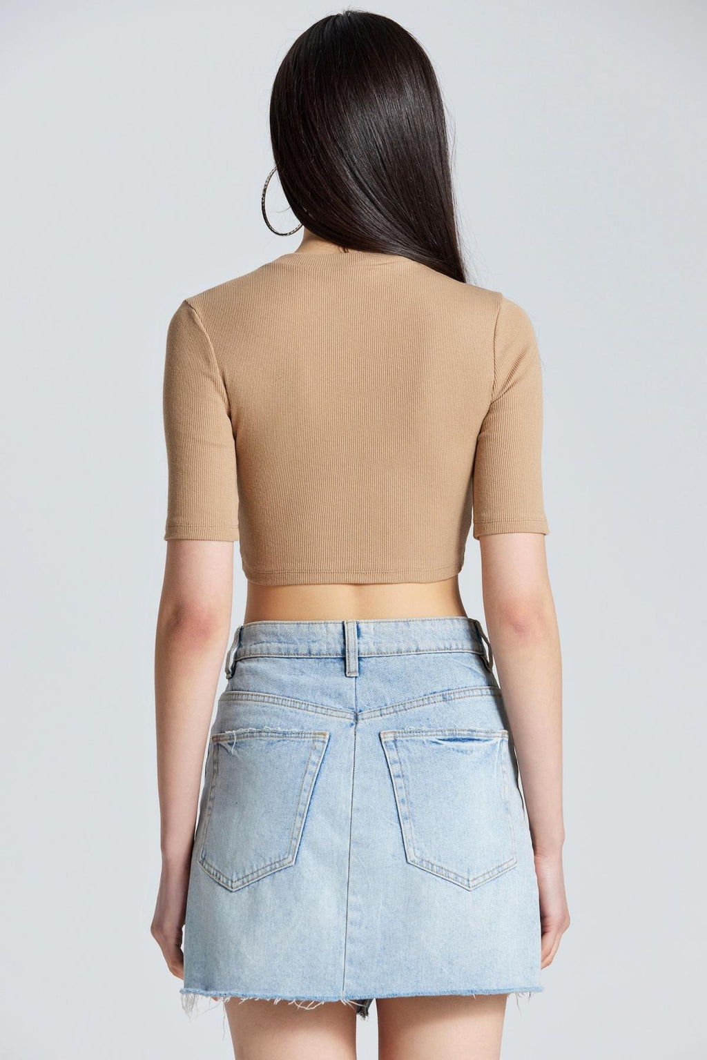 2556 Kısa Kollu Crop - Bej - Görsel 3