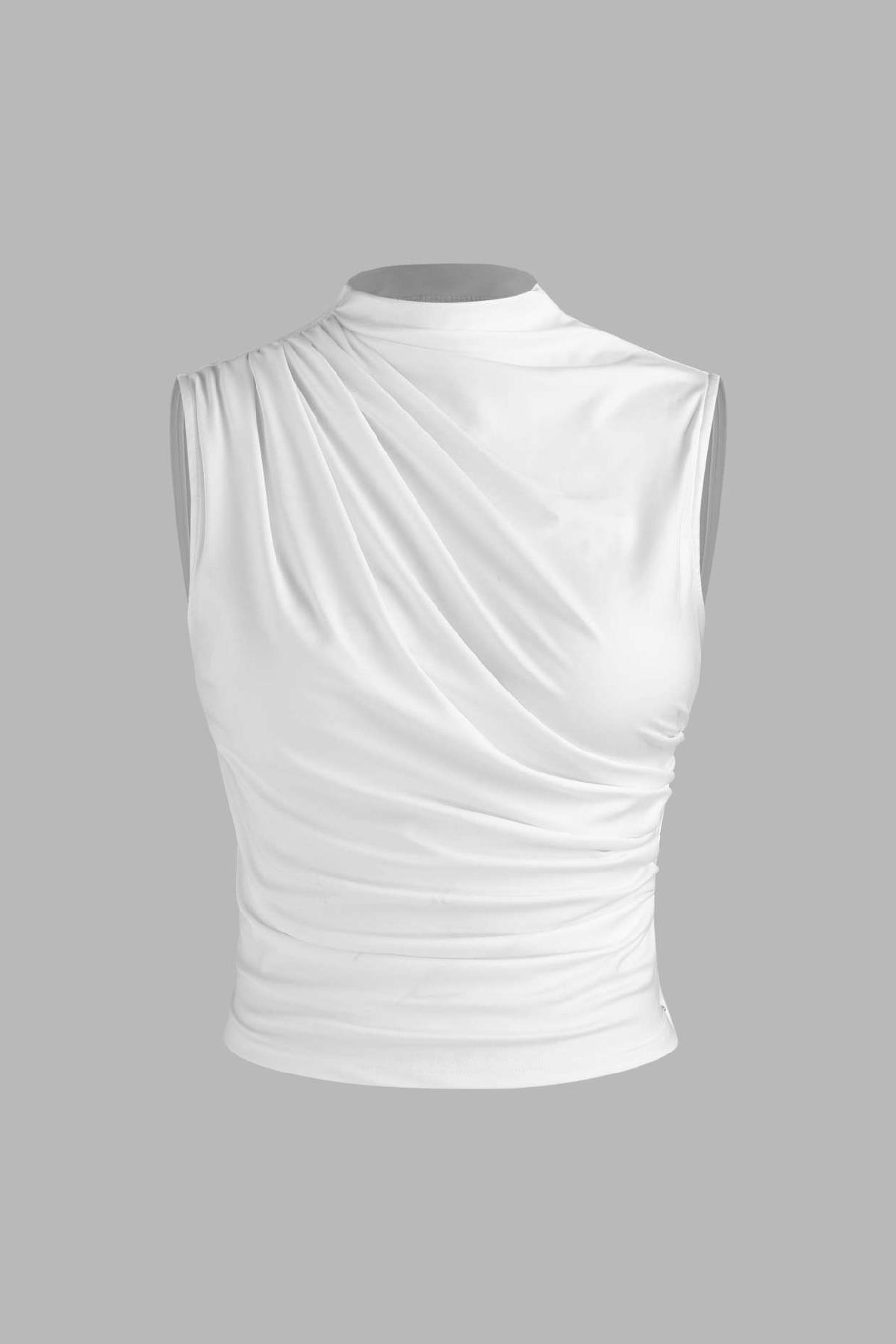 6071 Kolsuz Büzgülü Ekru Crop Bluz - Ekru - Görsel 1