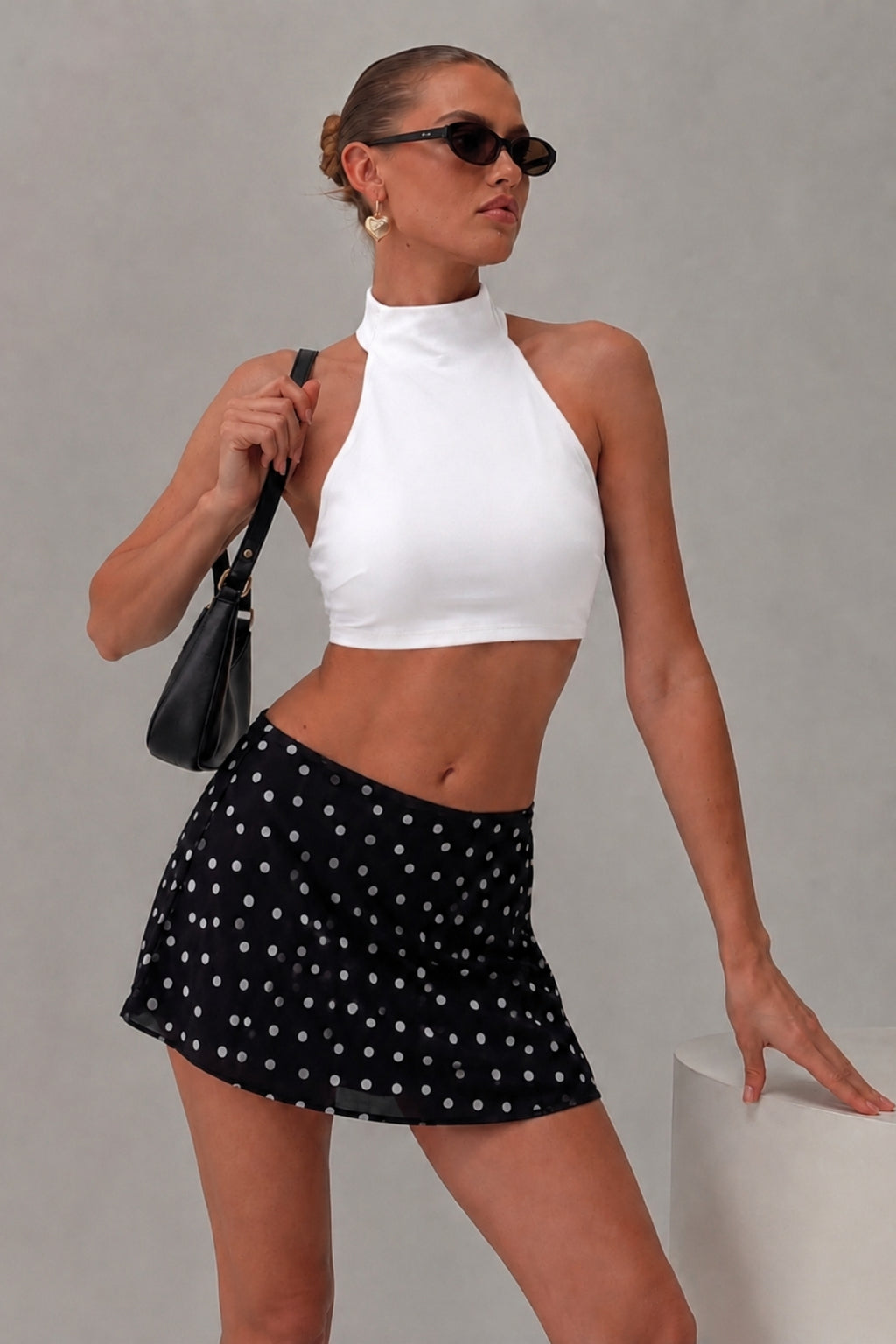 Halter Yaka Çift Kat Crop Top - Ekru - Görsel 1