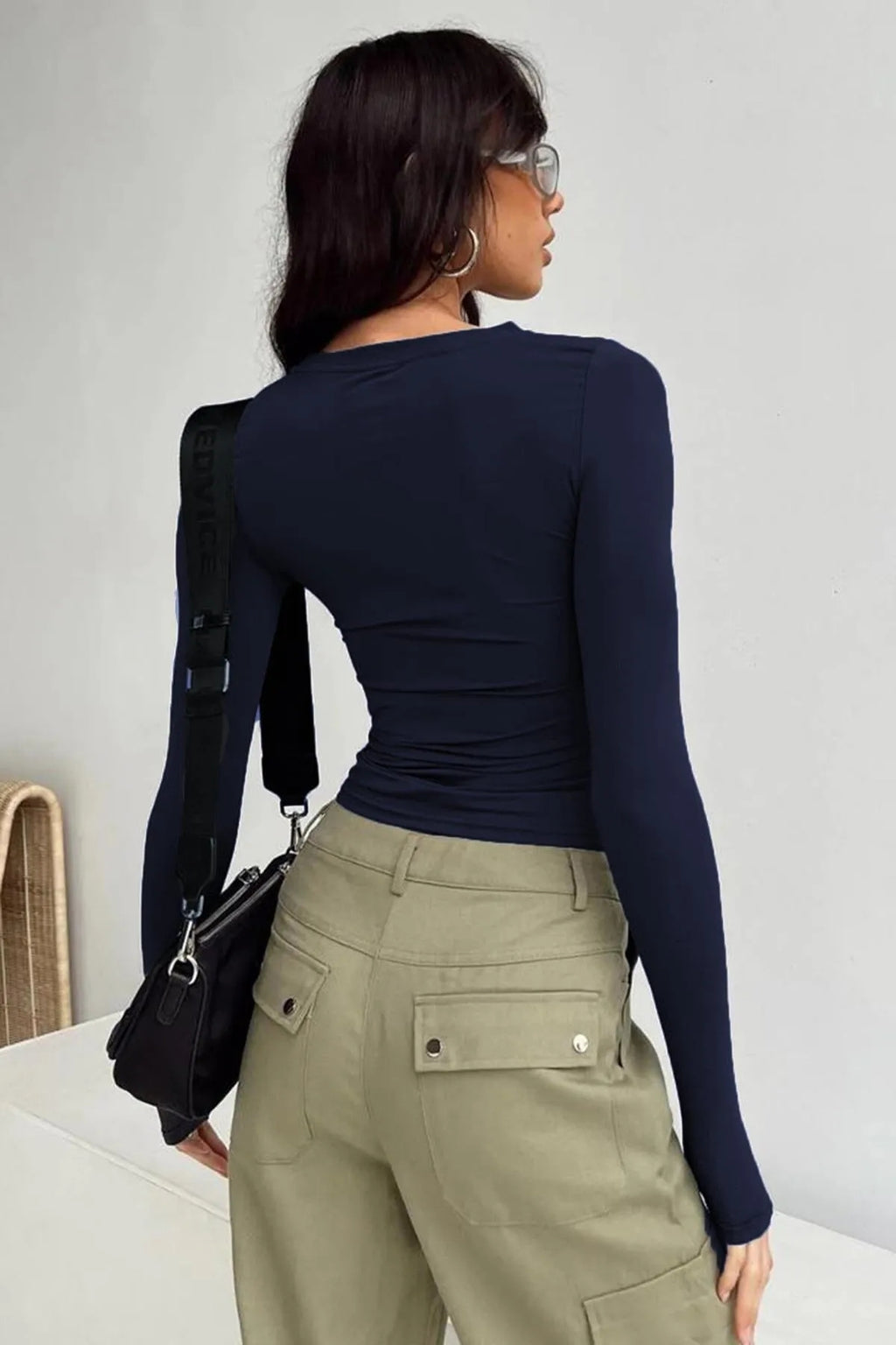 Bisiklet Yaka Basic Uzun Kollu Body - Lacivert - Görsel 3
