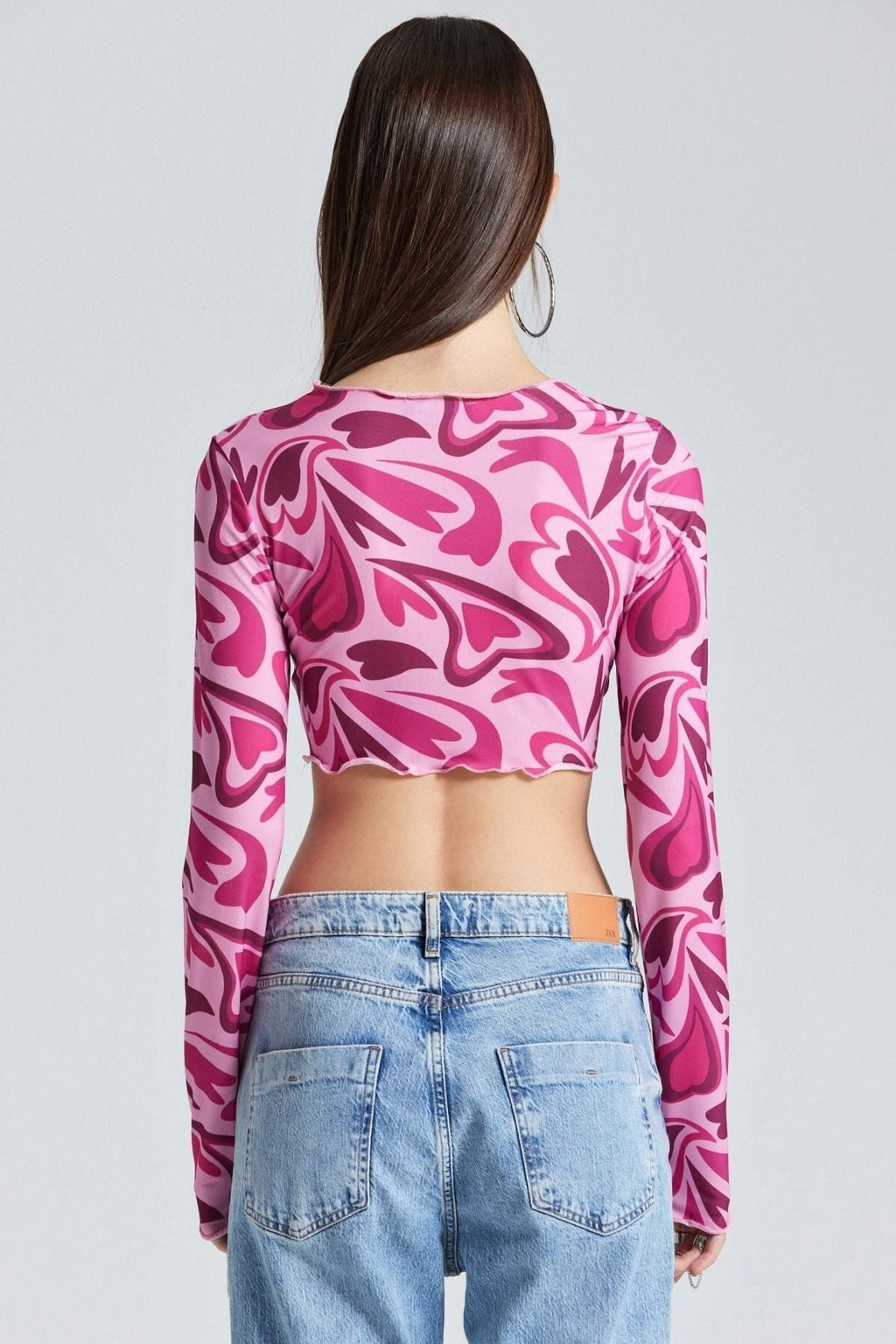 Kalp Desenli Pembe Crop - Pembe - Görsel 5