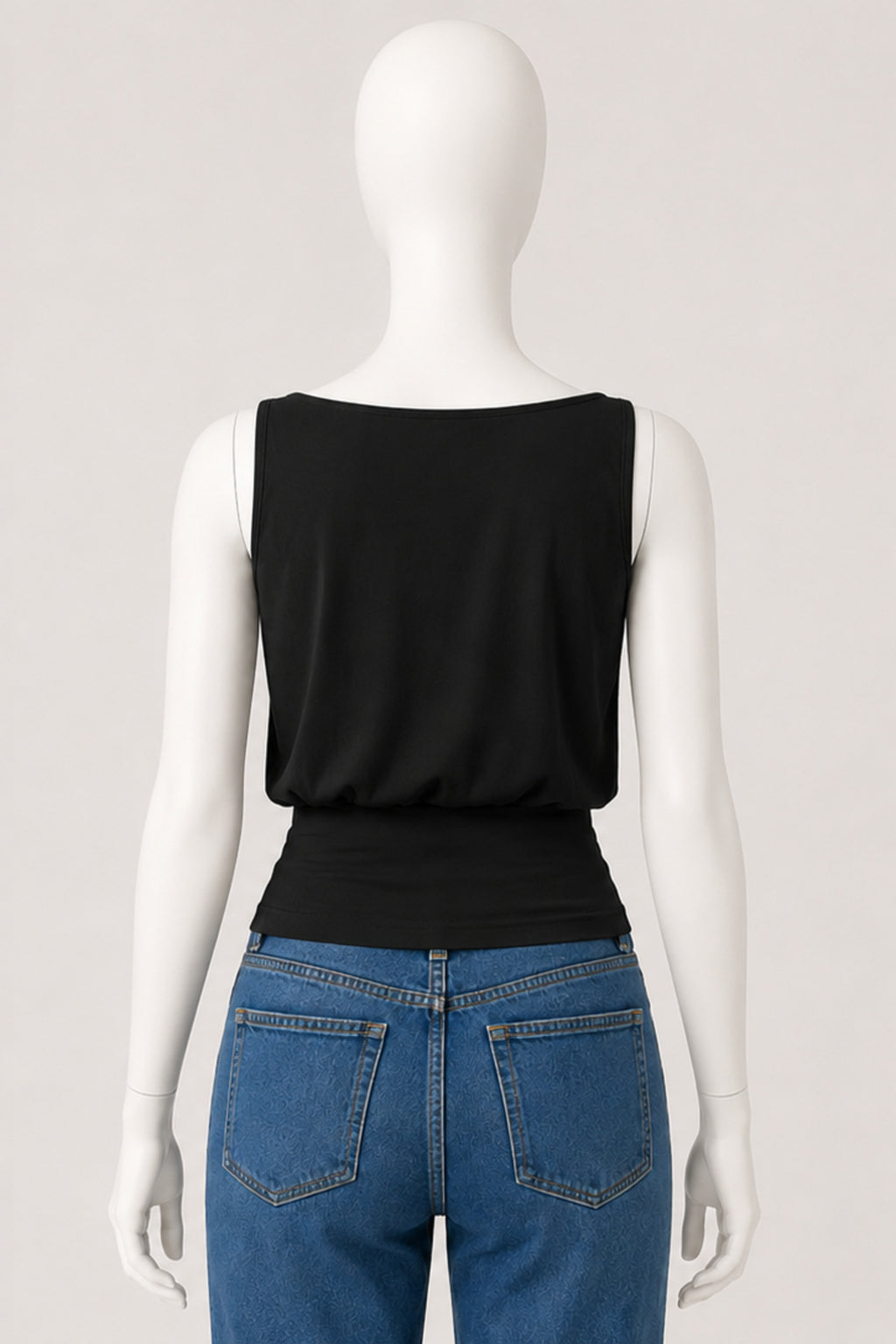 Bele Oturan Kare Yaka Esnek Crop top bluz - Siyah - Görsel 3