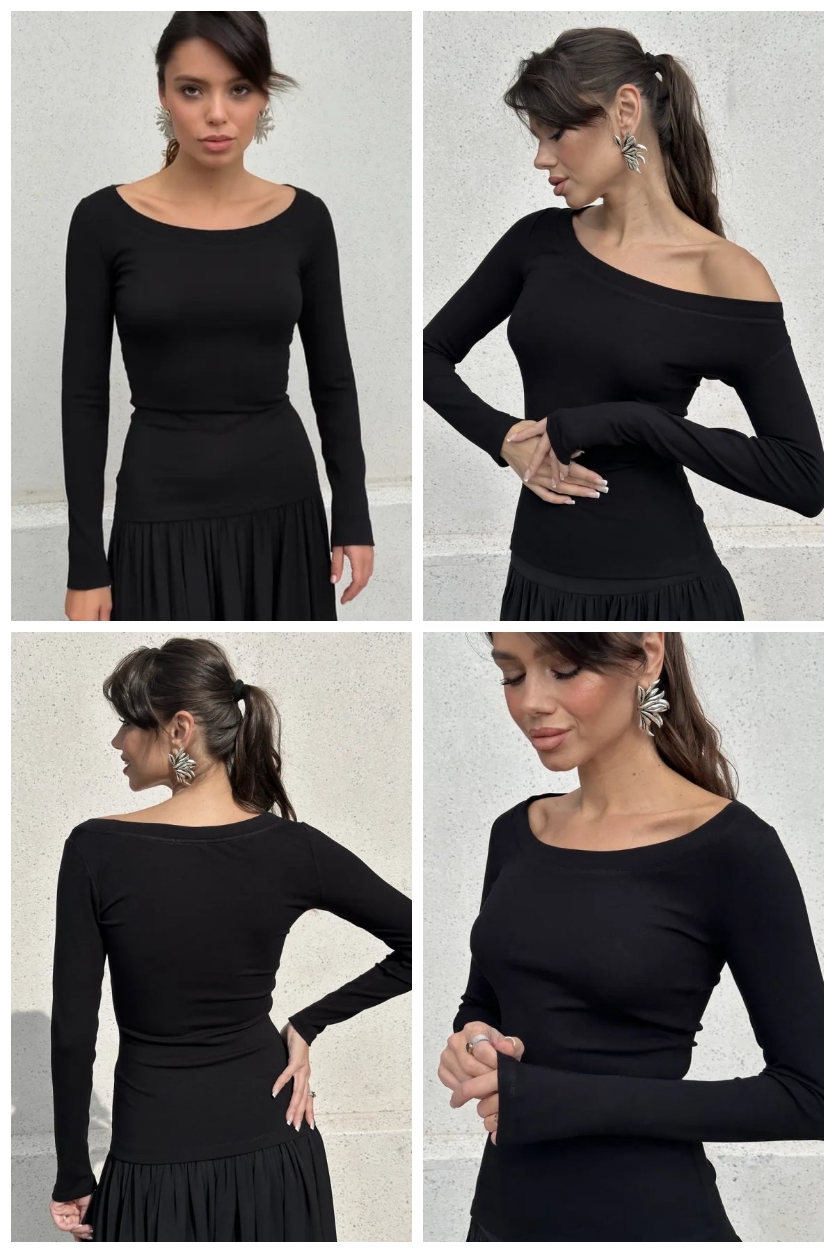 DOĞAL VİSKON KUMAŞ UZUN KOLLU ESNEK BLUZ WFT9260 - Siyah - Görsel 6