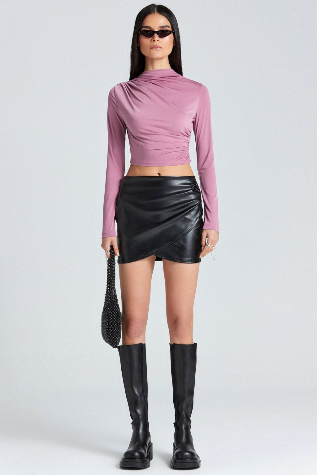 1982 Büzgü Detaylı Sandy Crop - Pembe - Görsel 4