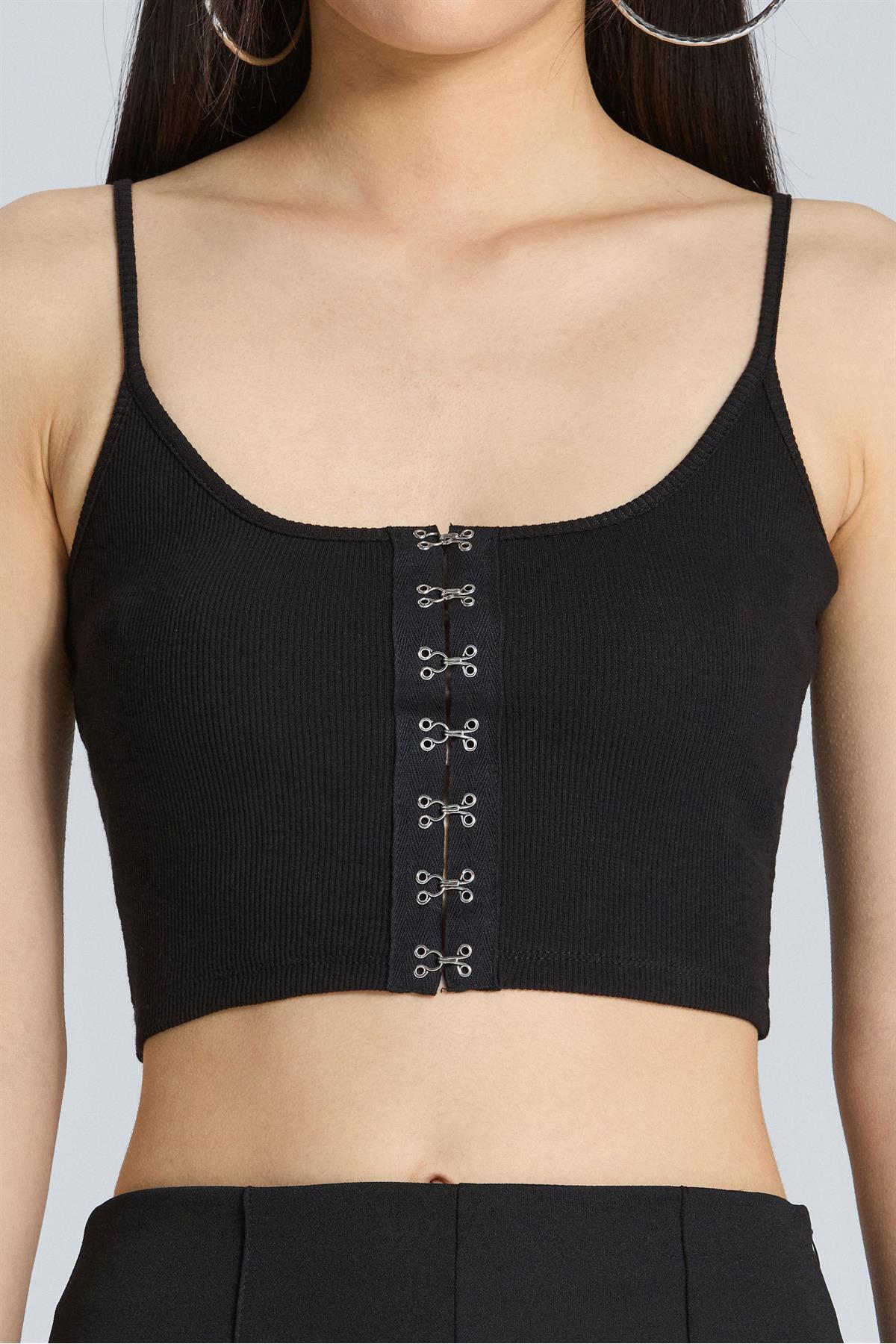 2609 Agraflı Askılı Crop - Siyah - Görsel 3