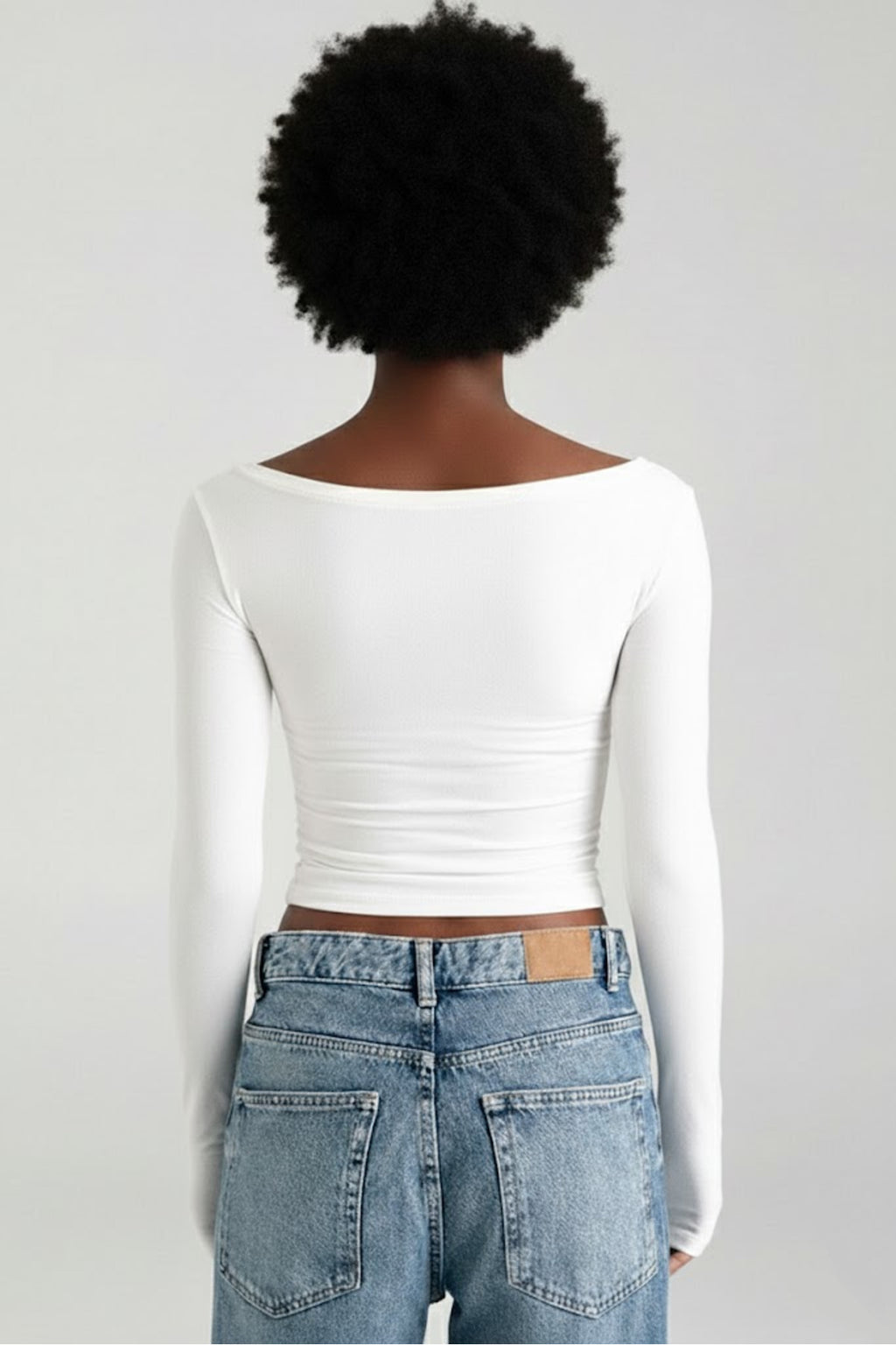 ULTRSA SOFT OVAL YAKA PREMİUM ESNEK UZUN KOLLU CROP BLUZ - Ekru - Görsel 3