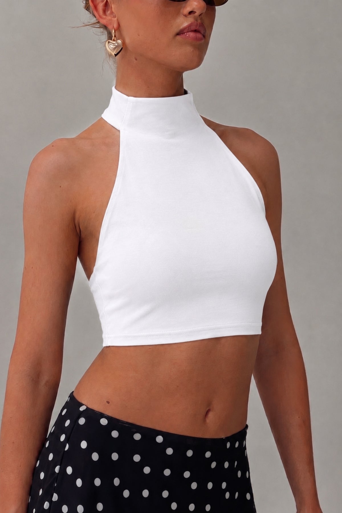 Halter Yaka Çift Kat Crop Top - Ekru - Görsel 2