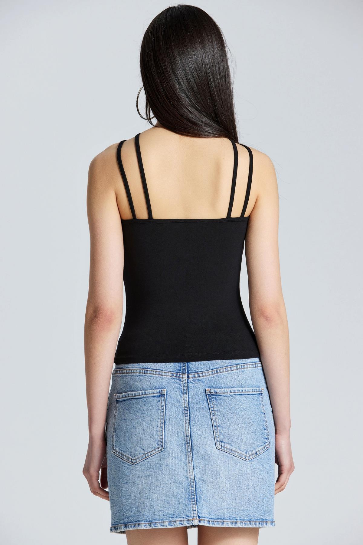 2562 Çift Askılı Bluz - Siyah - Görsel 3