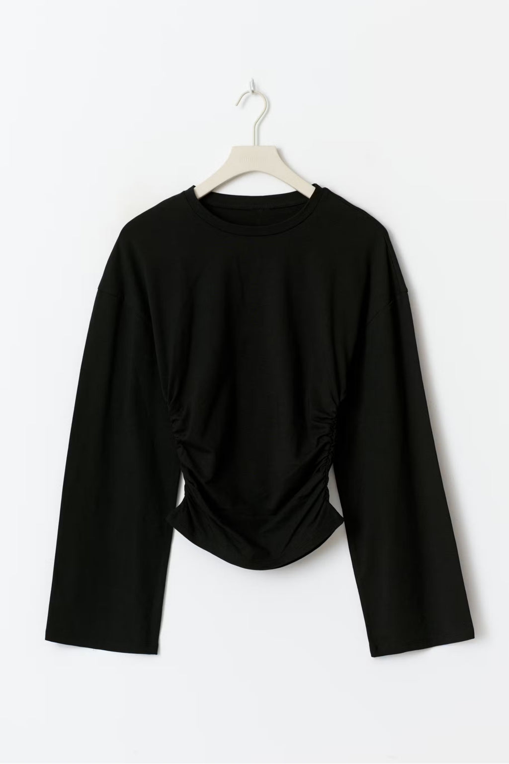 9211 BELE OTURAN DOĞAL VİSKON KUMAŞ UZUN KOLLU ESNEK VİSKON BLUZ - Siyah - Görsel 4