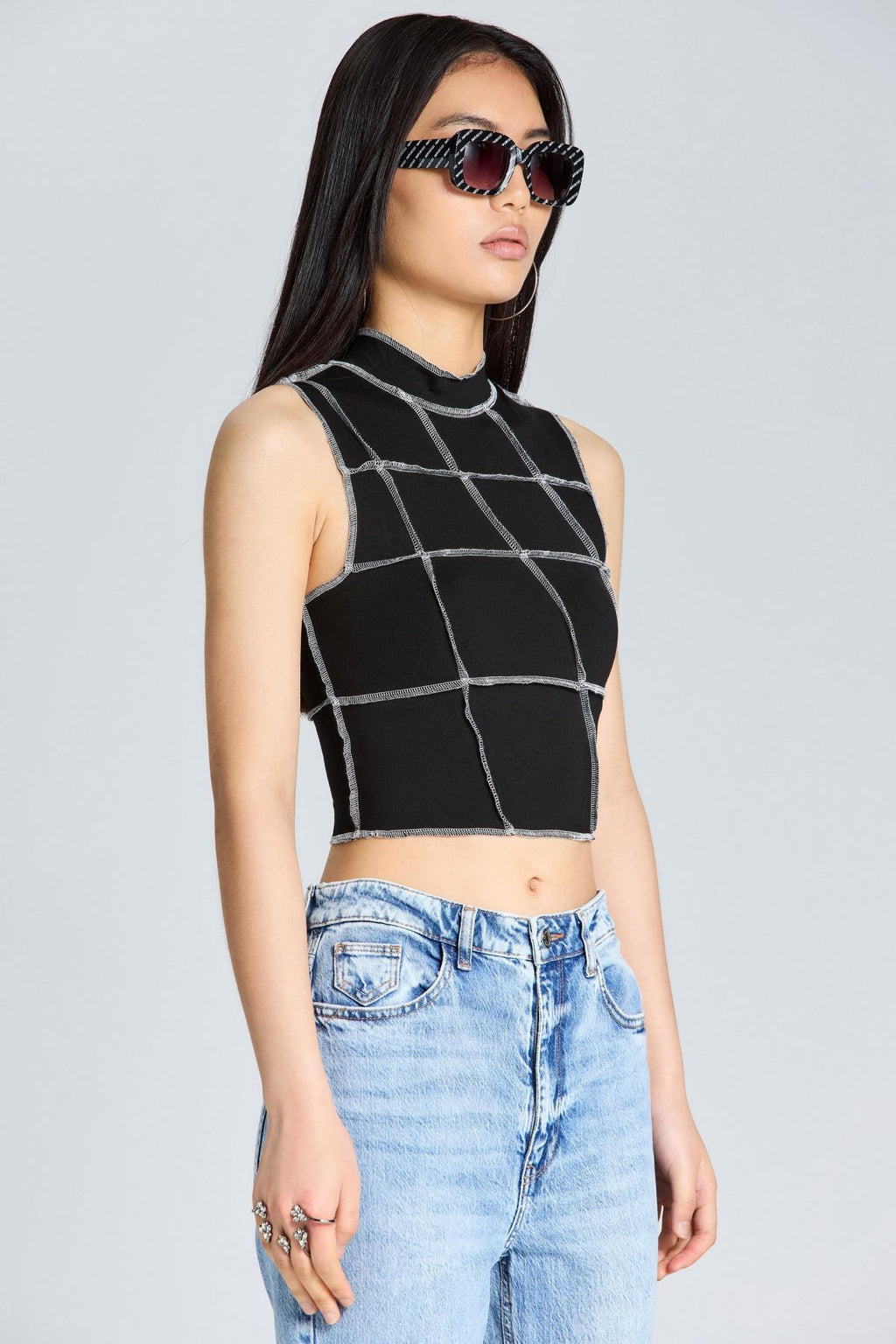 1545 Çok Parçalı Crop Bluz - Siyah - Görsel 3