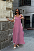Look Kumaş Ayarlanabilir Askılı Uzun Elbise - Pembe - Görsel 1