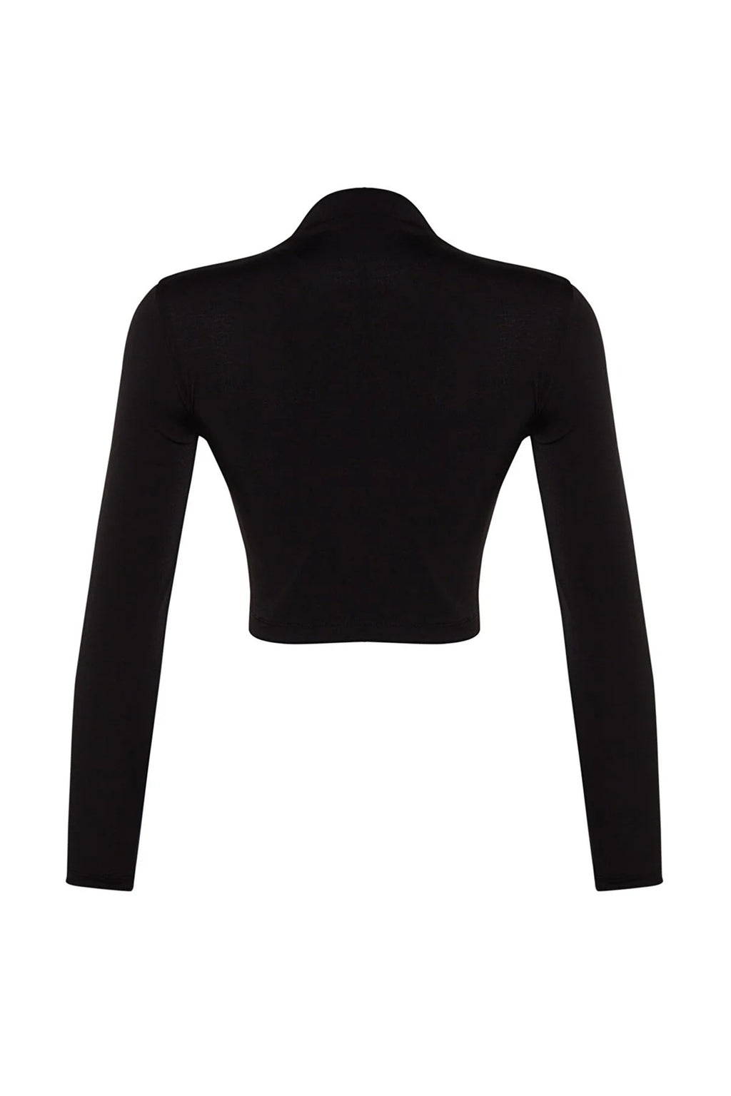 Siyah Dik Yaka Drapeli Crop Bluz - siyah - Görsel 4
