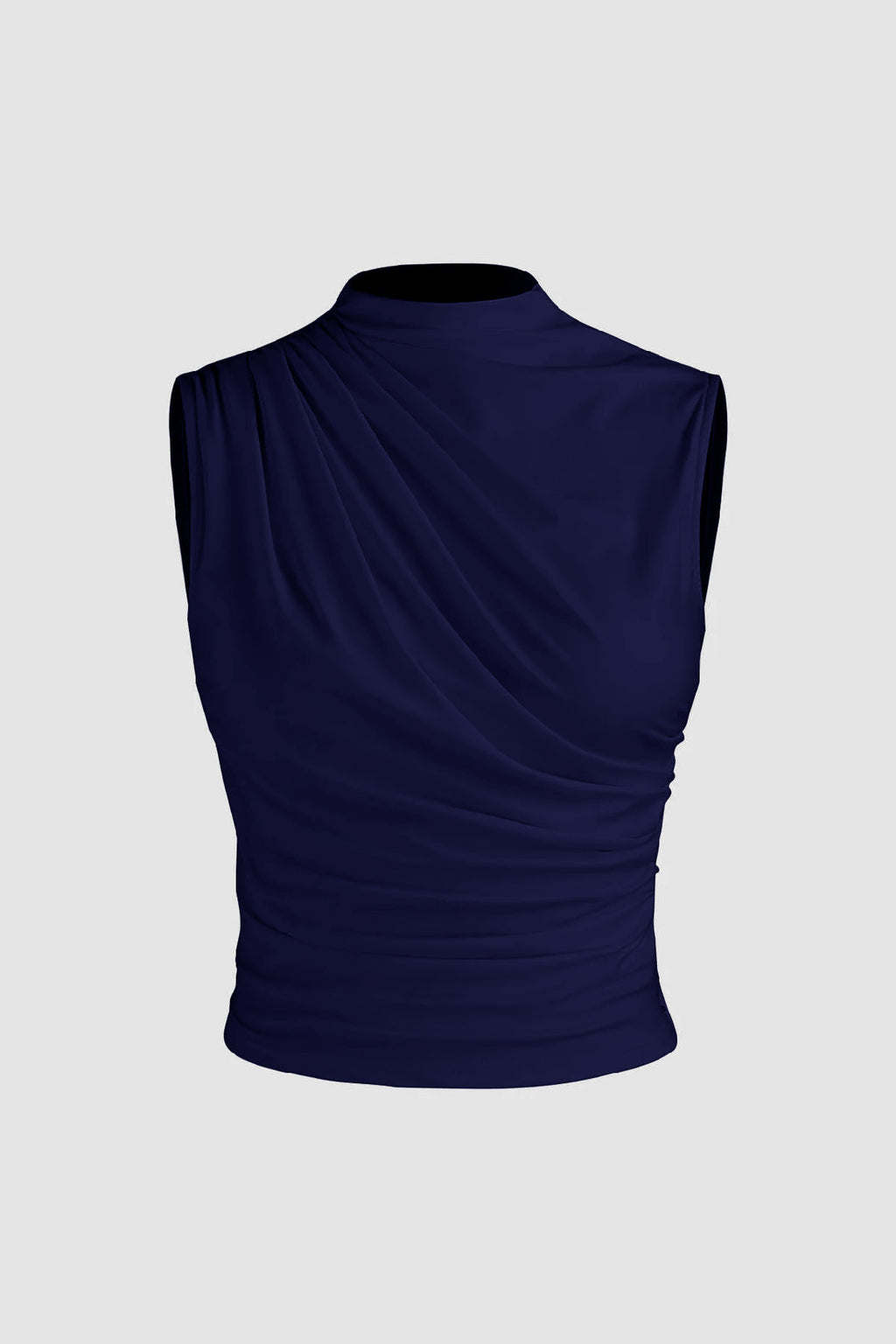 6071 Kolsuz Büzgülü Lacivert Crop Bluz - Lacivert - Görsel 1