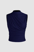 6071 Kolsuz Büzgülü Lacivert Crop Bluz - Lacivert - Görsel 1