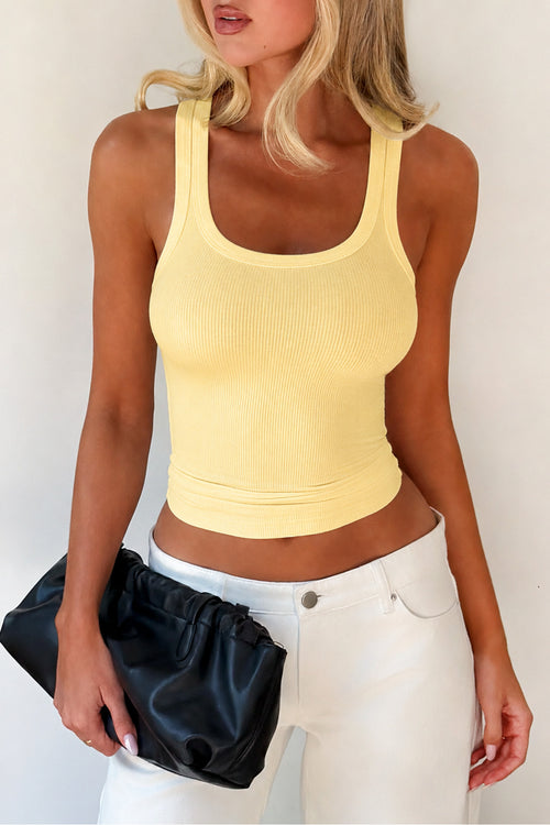 %100 PAMUK FİTİLLİ ESNEK CROP TOP BLUZ - Tereyağ Sarısı - Görsel 2