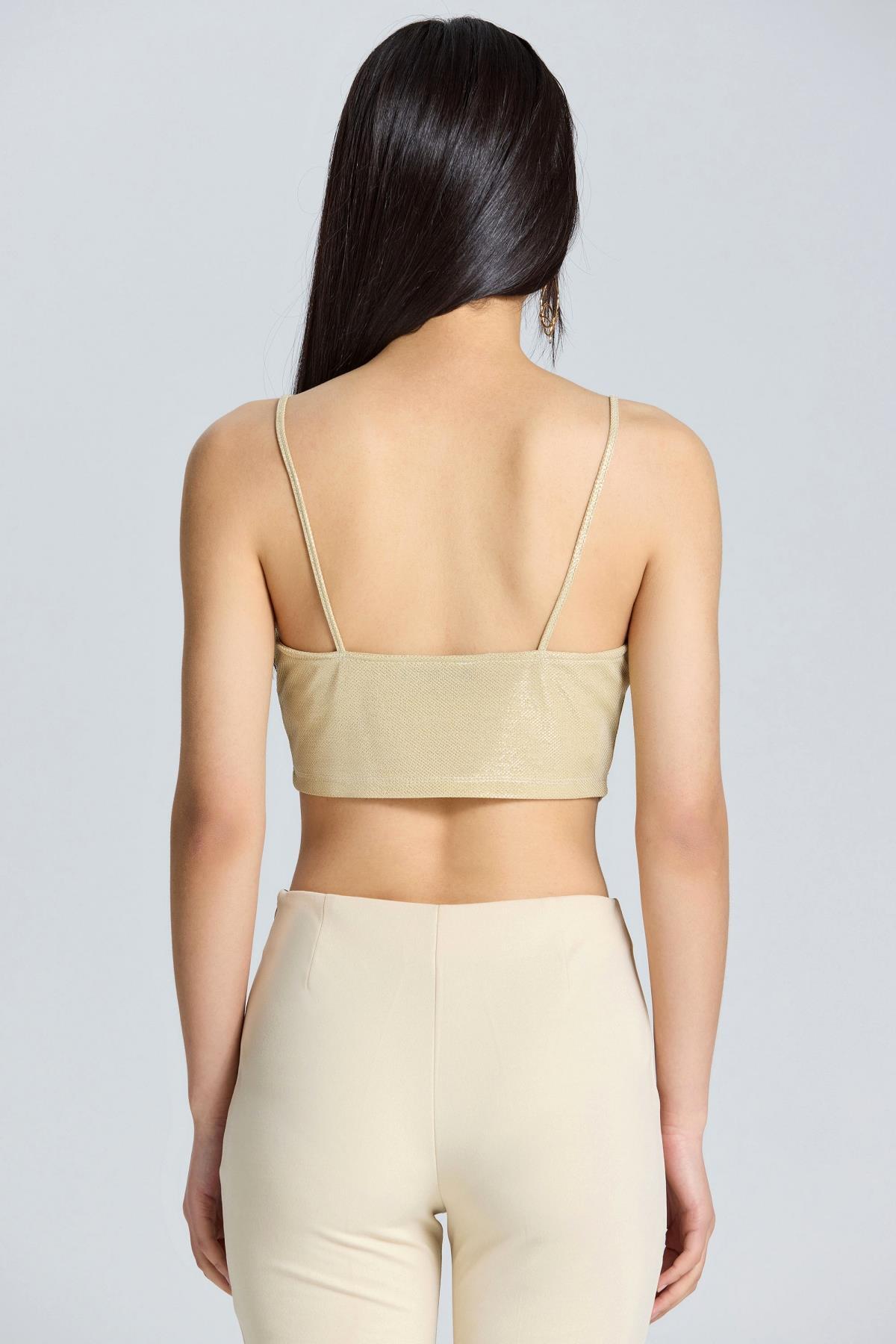 2591 Askılı Dore Parıltılı Crop - Gold - Görsel 3