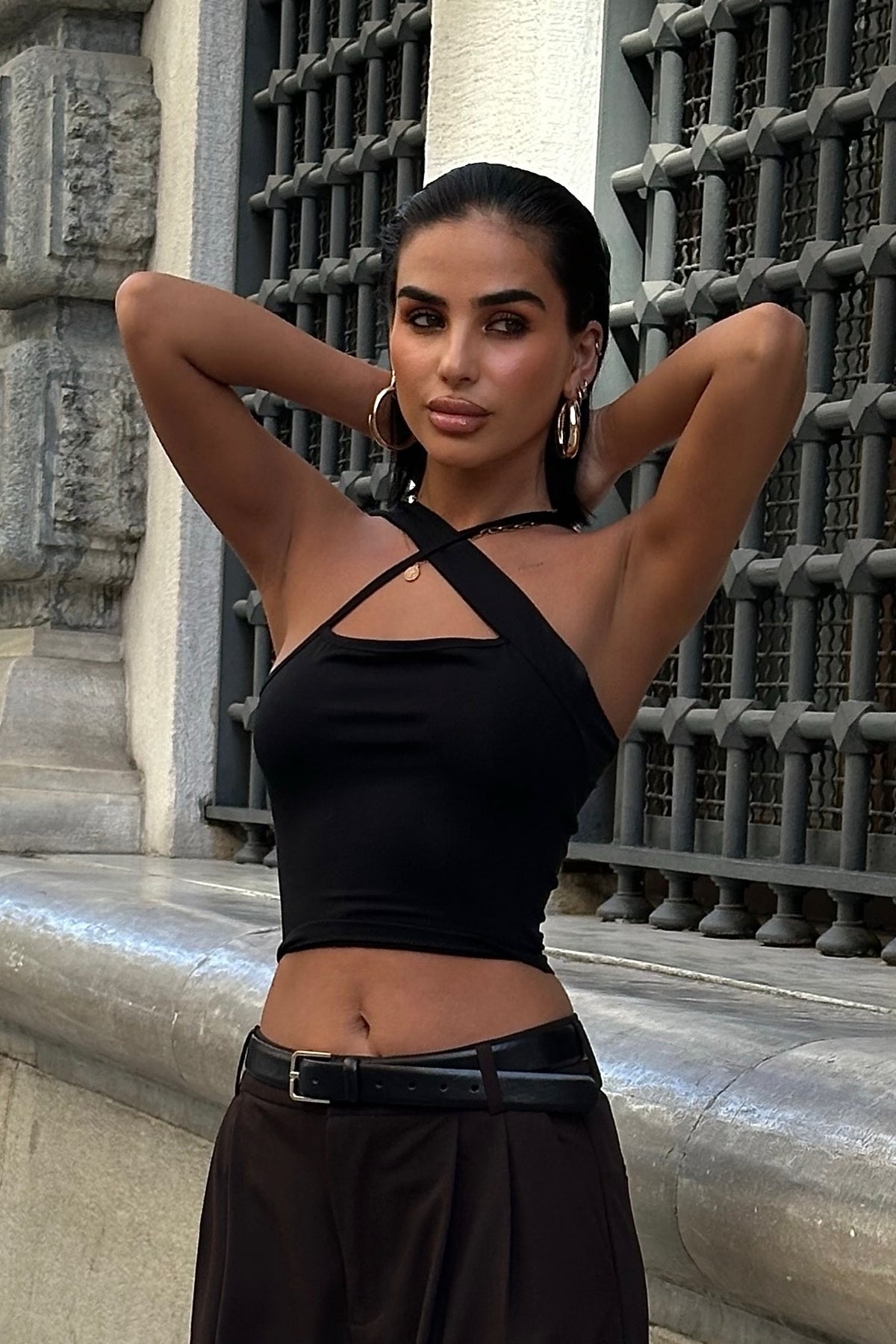Önü Çapraz Siyah Crop - Siyah - Görsel 6