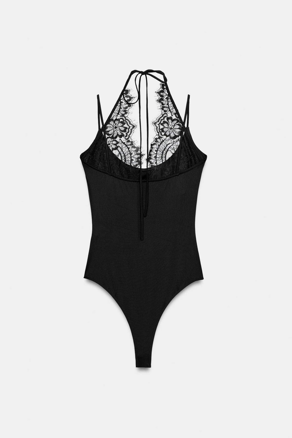 DANTEL KOMBİNELİ HALTER BODYSUİT BLUZ göğsü çift kat. - Siyah - Görsel 3