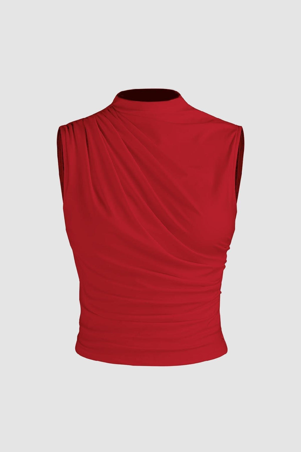 6071 Kolsuz Büzgülü Crop Bluz - Kırmızı