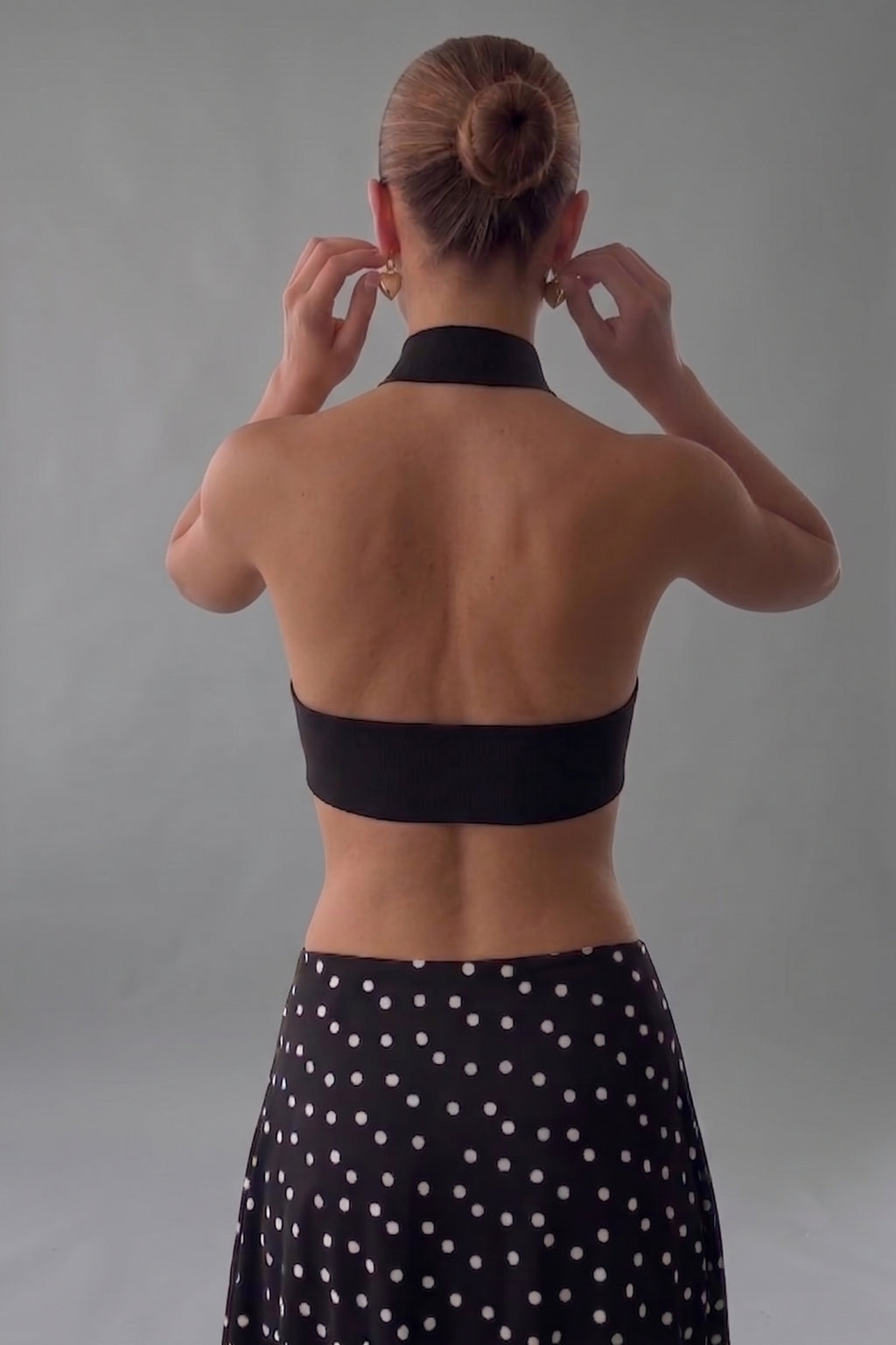 Halter Yaka Çift Kat Crop Top - Siyah - Görsel 2